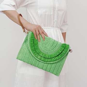 HINGTAT Straw Shoulder Bag Handmade for Summer Style