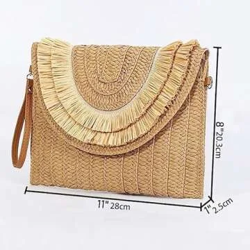 HINGTAT Straw Shoulder Bag Handmade for Summer Style