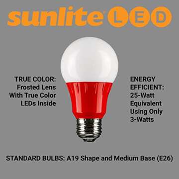 Sunlite LED A19 Colored Light Bulb - Energy Efficient Red