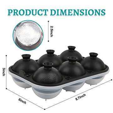 Samuelworld Large Ice Ball Maker with Lid, 6 x 2.5 Inch Ice Balls - BPA Free, Easy To Fill Round Silicone Ice Tray, Perfect Spheres Craft Ice Maker for Whiskey, Cocktails, Gifting - Black