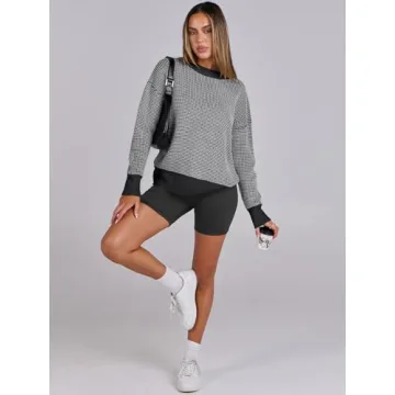 ANRABESS Women's 2024 Fall Crewneck Long Sleeve Waffle Knit Casual Trends Pullover Sweaters Grey X-Large