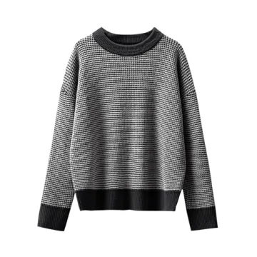 ANRABESS Women's 2024 Fall Crewneck Long Sleeve Waffle Knit Casual Trends Pullover Sweaters Grey X-Large