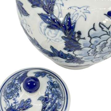 Galt White and Blue Chinoiserie Jar - Decorative Storage