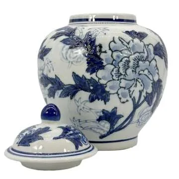Galt White and Blue Chinoiserie Jar - Decorative Storage