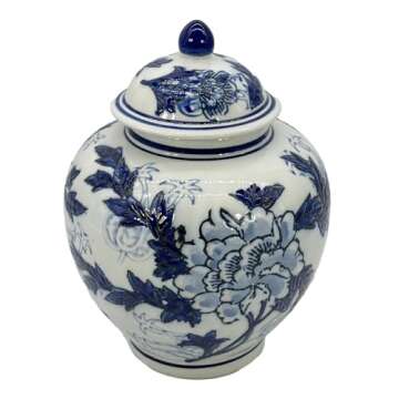 Galt White and Blue Chinoiserie Jar - Decorative Storage