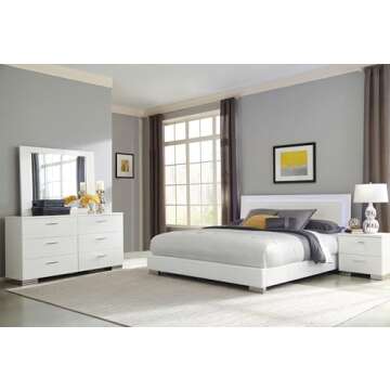 Coaster Home Furnishings Felicity Contemporary 4-Piece Bedroom Set Eastern King Size LED Panel Bed F...