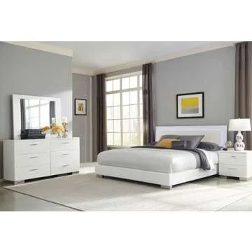 Coaster Home Furnishings Felicity Contemporary 4-Piece Bedroom Set Eastern King Size LED Panel Bed F...