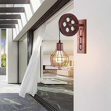 BAODEN Industrial Wall Sconce 1-Light Rustic Mid Century Wall Light with Matte Iron Cage Lampshade f...