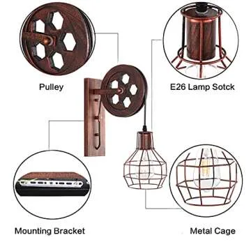 BAODEN Industrial Wall Sconce 1-Light Rustic Mid Century Wall Light with Matte Iron Cage Lampshade for Indoor Lighting Barn Restaurant Wine Cellar(Rust Color)