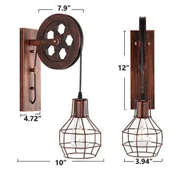 BAODEN Industrial Wall Sconce 1-Light Rustic Mid Century Wall Light with Matte Iron Cage Lampshade for Indoor Lighting Barn Restaurant Wine Cellar(Rust Color)