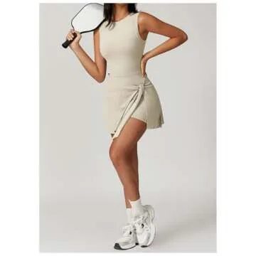 Tennis Dress for Women Athletic Dress with Built in Shorts Sleeveless Side Slit Golf Dress Workout Backless Dresses Apricot S