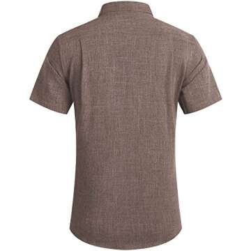 COOFANDY Men's Casual Linen Button Down Shirt Short Sleeve Beach Shirt Brown