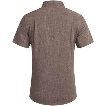 COOFANDY Men's Casual Linen Button Down Shirt Short Sleeve Beach Shirt Brown