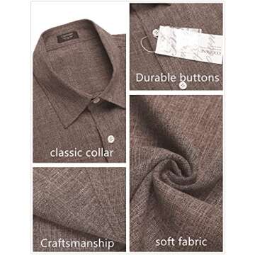 COOFANDY Men's Casual Linen Button Down Shirt Short Sleeve Beach Shirt Brown