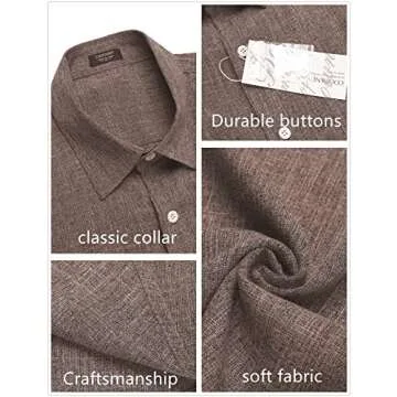 COOFANDY Men's Casual Linen Button Down Shirt Short Sleeve Beach Shirt Brown