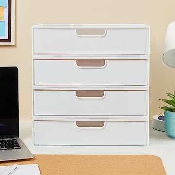 STORi STAX Plastic Stackable Organizer Drawer in Solid Cloud White | 12.5-inches Wide | Organize Office Desk Accessories and Sort Letter-Size Paper | Made in USA