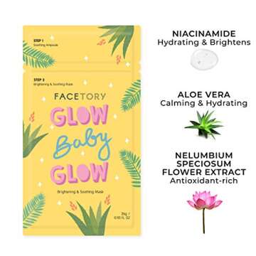 FACETORY K Beauty Face Mask Skin Care - Glow Baby Glow 2-Step Sheet Mask with Niacinamide & Aloe + C...