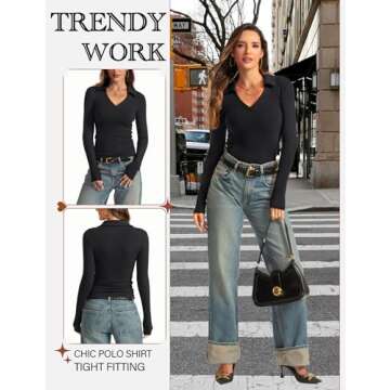 Meetrendi Women's V-Neck Polo Shirt for Work & Casual