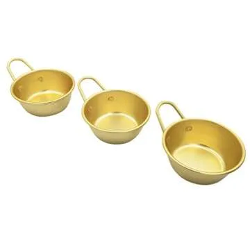 Abkitchen Korean Traditional Wine Bowls Korean Raw Rice Wine Hiking Soup Dish 4.7 inches 3 pcs Alumi...
