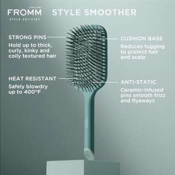 Fromm Professional Curl Studio Style Smoother Paddle Hair Brush - Detangle & Desmooth Curly Hair Wit...