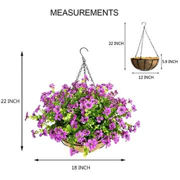 Lesrant Artificial Flowers in Basket,Artificial Hanging Baskets with Flowers for Outdoors Indoors Co...