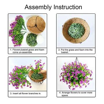 Lesrant Artificial Flowers in Basket,Artificial Hanging Baskets with Flowers for Outdoors Indoors Courtyard Decor,12 inch Coconut Lining Basket for Patio Garden Porch Deck Decoration (3-Purple)
