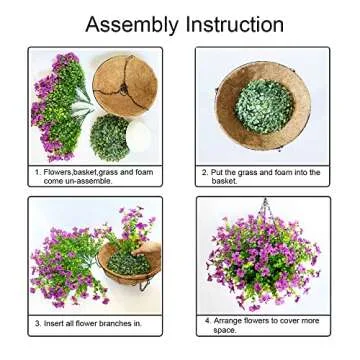 Lesrant Artificial Flowers in Basket,Artificial Hanging Baskets with Flowers for Outdoors Indoors Courtyard Decor,12 inch Coconut Lining Basket for Patio Garden Porch Deck Decoration (3-Purple)