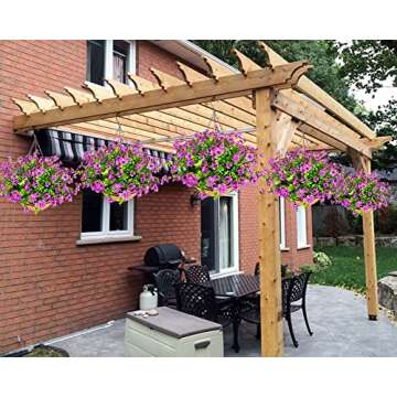 Lesrant Artificial Flowers in Basket,Artificial Hanging Baskets with Flowers for Outdoors Indoors Courtyard Decor,12 inch Coconut Lining Basket for Patio Garden Porch Deck Decoration (3-Purple)