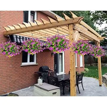 Lesrant Artificial Flowers in Basket,Artificial Hanging Baskets with Flowers for Outdoors Indoors Courtyard Decor,12 inch Coconut Lining Basket for Patio Garden Porch Deck Decoration (3-Purple)