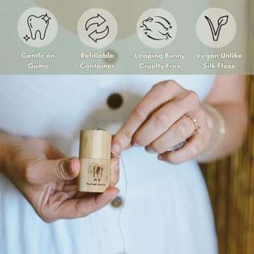 Vegan Biodegradable Bamboo Charcoal Dental Floss with Refillable Bamboo Container | Free Refill | Na...