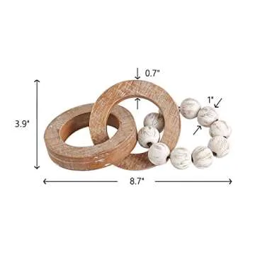 Oakrain Rustic Chain Link for Home Decor, Handmade Carved 3 Link Wood Knot & Wood Beads, Natural Boh...