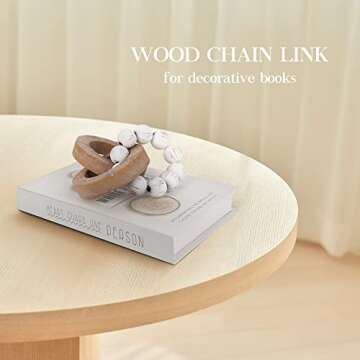 Oakrain Rustic Chain Link for Home Decor, Handmade Carved 3 Link Wood Knot & Wood Beads, Natural Boho Farmhouse Table Decor, Best Housewarming Gifts (2 Pcs, 8.7inch)