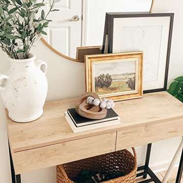 Oakrain Rustic Chain Link for Home Decor, Handmade Carved 3 Link Wood Knot & Wood Beads, Natural Boho Farmhouse Table Decor, Best Housewarming Gifts (2 Pcs, 8.7inch)