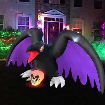 BLOWOUT FUN Halloween Decorations 6 Ft Length Halloween Inflatable Crow with RGB Lighted Skeleton, LED Blow Up Lighted Clearance Decorations Indoor Outdoor Holiday Art Decor Halloween Inflatables