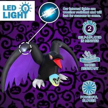 BLOWOUT FUN Halloween Decorations 6 Ft Length Halloween Inflatable Crow with RGB Lighted Skeleton, LED Blow Up Lighted Clearance Decorations Indoor Outdoor Holiday Art Decor Halloween Inflatables