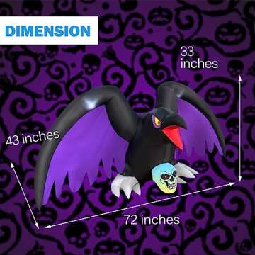 BLOWOUT FUN Halloween Decorations 6 Ft Length Halloween Inflatable Crow with RGB Lighted Skeleton, LED Blow Up Lighted Clearance Decorations Indoor Outdoor Holiday Art Decor Halloween Inflatables