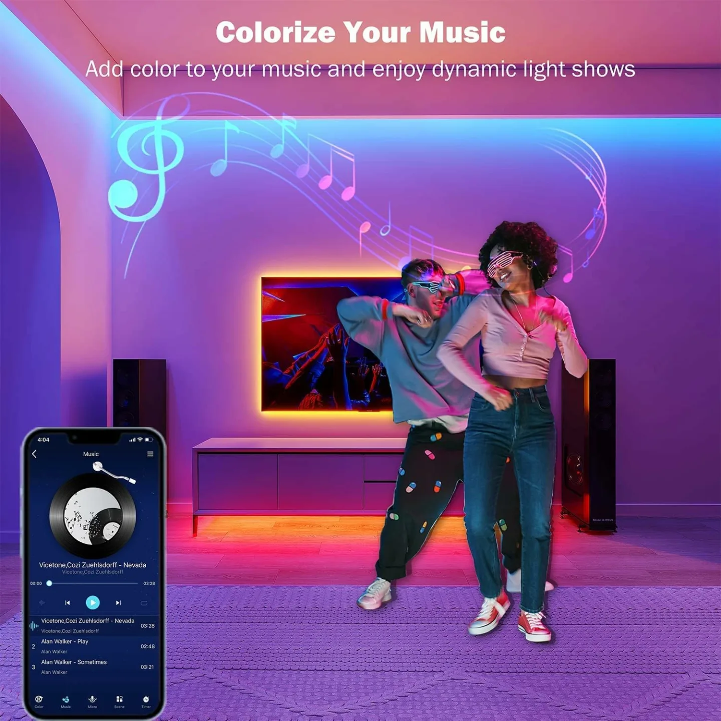 32.8ft Smart Bluetooth RGB LED Strip Lights