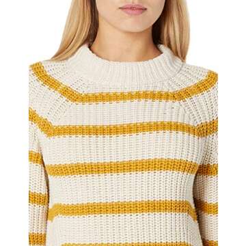 Goodthreads Women's Relaxed-Fit Cotton Shaker Stitch Mock Neck Sweater, Gold Oatmeal Stripe, Small