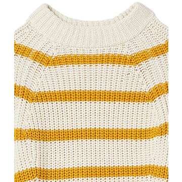 Goodthreads Women's Relaxed-Fit Cotton Shaker Stitch Mock Neck Sweater, Gold Oatmeal Stripe, Small