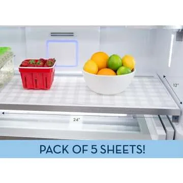 S&T INC. Refrigerator Liners, Shelf Liner for Kitchen, Non Adhesive Refrigerator Liners for Shelves, Washable and Absorbent Refrigerator Shelf Liners, 12 Inch x 24 Inch, Plaid, 5 Pack