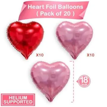 Pink Red Heart Balloons, 20 Pcs 18 Inch Heart Shaped Foil Balloons Galentines Balloons for Girls Bir...