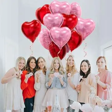 Pink Red Heart Balloons, 20 Pcs 18 Inch Heart Shaped Foil Balloons Galentines Balloons for Girls Birthday Wedding Anniversary Engagement Party Valentines Day Decorations