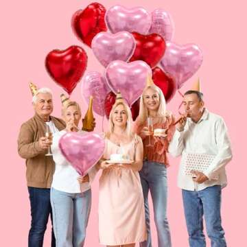 Pink Red Heart Balloons, 20 Pcs 18 Inch Heart Shaped Foil Balloons Galentines Balloons for Girls Birthday Wedding Anniversary Engagement Party Valentines Day Decorations