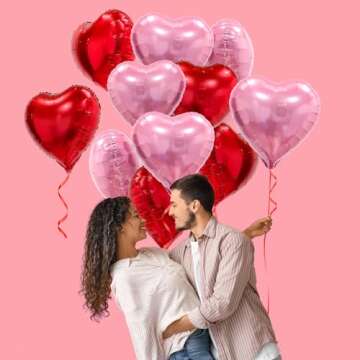 Pink Red Heart Balloons, 20 Pcs 18 Inch Heart Shaped Foil Balloons Galentines Balloons for Girls Birthday Wedding Anniversary Engagement Party Valentines Day Decorations