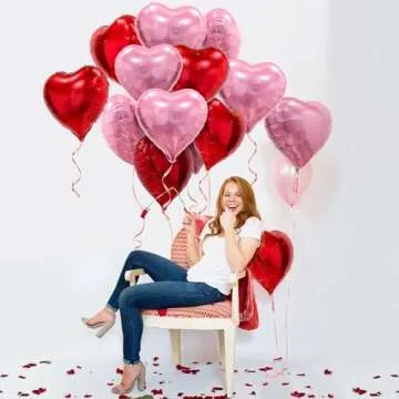 Pink Red Heart Balloons, 20 Pcs 18 Inch Heart Shaped Foil Balloons Galentines Balloons for Girls Birthday Wedding Anniversary Engagement Party Valentines Day Decorations