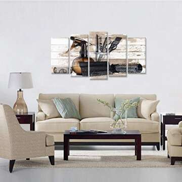 iHAPPYWALL Large 5 Pieces Vintage Barber Shop Wall Art Hair Salon Tools Set Great Gift Hair Stylists...