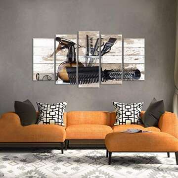 iHAPPYWALL Large 5 Pieces Vintage Barber Shop Wall Art Hair Salon Tools Set Great Gift Hair Stylists Picture Print for Home Bedroom Decor Ready to Hang