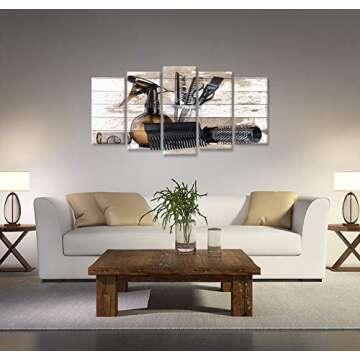 iHAPPYWALL Large 5 Pieces Vintage Barber Shop Wall Art Hair Salon Tools Set Great Gift Hair Stylists Picture Print for Home Bedroom Decor Ready to Hang