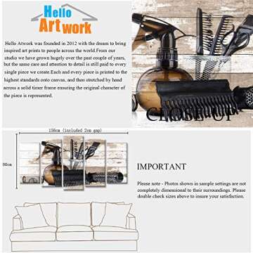 iHAPPYWALL Large 5 Pieces Vintage Barber Shop Wall Art Hair Salon Tools Set Great Gift Hair Stylists Picture Print for Home Bedroom Decor Ready to Hang