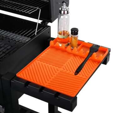 RUYE Grill Mat- Side Shelf Mat for Blackstone Silicone Grill Pad for Outdoor Grill Kitchen Counter Large Silicone Spatula Mat with Drip Pad, Grill BBQ Caddy Utensils Holder for Griddle Accessories